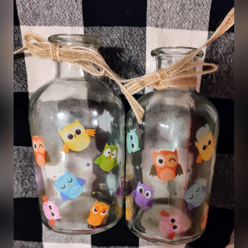 Set of 2 Decorative Mini 5" Glass Owl Bottles